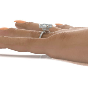 4 Carat Giliarto Emerald Cut Moissanite Double Hidden Halo Engagement Ring