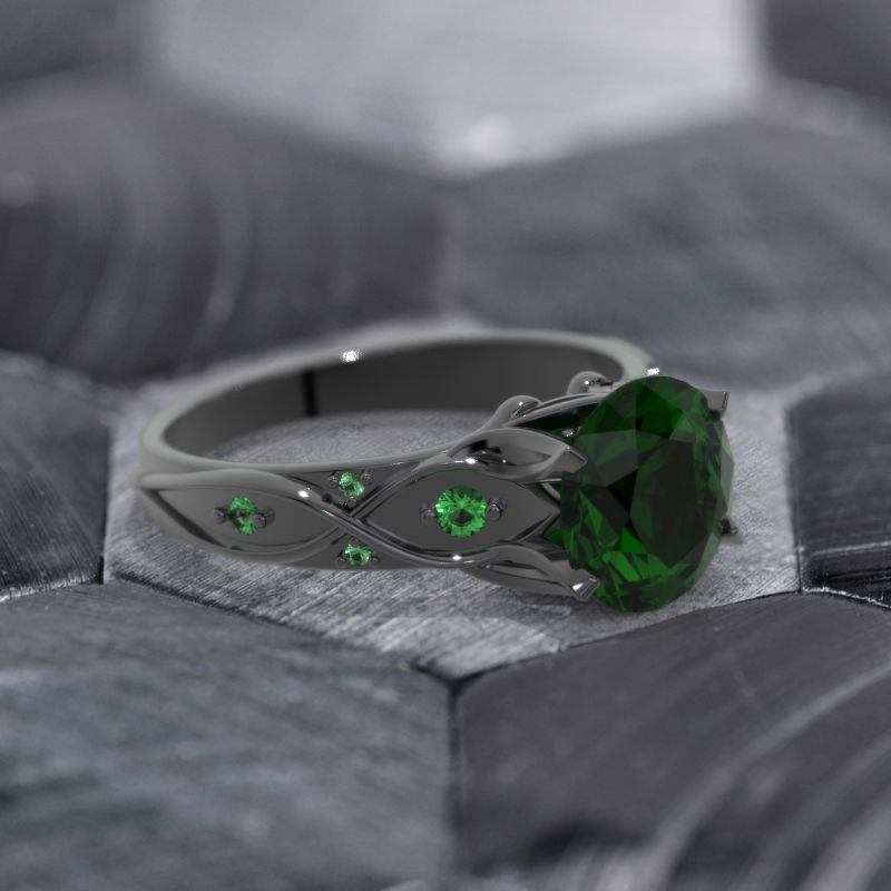 14K Black Gold 3 Carat Emerald Celtic Engagement Ring