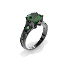 Load image into Gallery viewer, 14K Black Gold 3 Carat Emerald Celtic Engagement Ring

