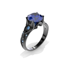 Load image into Gallery viewer, 14K Black Gold 3 Carat Sapphire Celtic Engagement Ring

