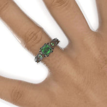 Load image into Gallery viewer, 14K Black Gold Hexagon Emerald Celtic Engagement Ring
