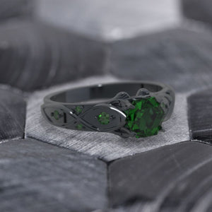14K Black Gold Hexagon Emerald Celtic Engagement Ring