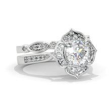 Load image into Gallery viewer, Halo Moissanite Engagement Ring 14K White Gold  Ring Set
