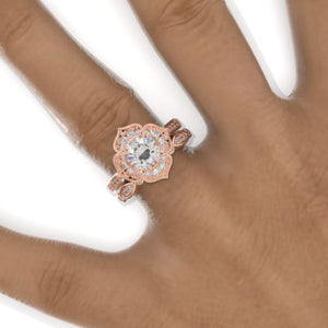 Halo Moissanite Engagement Ring 14K White Gold  Ring Set