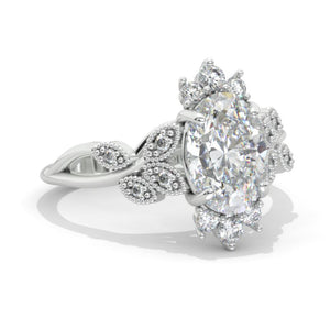 2 Carat Oval Moissanite Floral Setting White Gold Engagement Ring