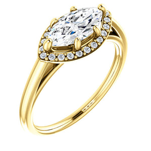 14K Yellow Gold 10x5 mm Forever One Moissanite Marquise 1/10 CTW Diamond  Engagement Ring