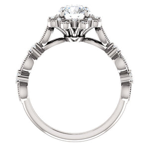 14K White Gold  6 mm Forever One Moissanite Center Stone  Round Halo Engagement Ring
