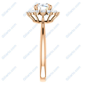 14K Rose Gold  6.5 mm Round Forever One Moissanite Stone 3/8 CTW Diamond Set Halo-Style Engagement Ring