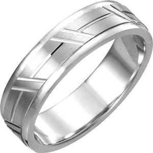 14K  White 6 mm Grooved Band
