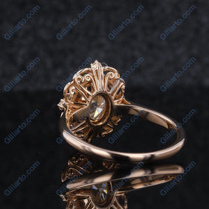 14K White Gold 2 Carat Oval  Moissanite Halo Vintage Engagement Ring