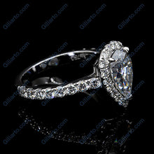 Load image into Gallery viewer, 14K Solid White Gold 3 Carat Halo Pear Cut Moissanite Ring
