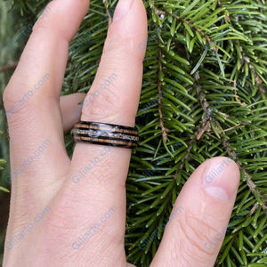 Genuine Fire Opal Tungsten Carbide Wedding Ring with Hawaii Koa Wood