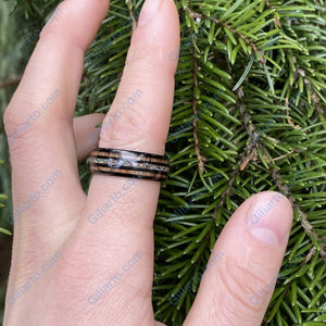 Natural Fire Opal Tungsten Wedding Ring with Hawaii Koa Wood