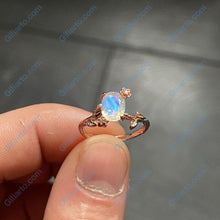 Load image into Gallery viewer, Rose Gold Dainty Natural Moonstone Leaf Ring, 2ct Oval Moonstone Twig Ring, Rose Gold Ring Unique Curved Vintage Floral Ring
