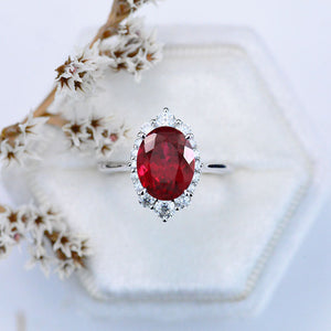 14K White Gold 2 Carat Oval Ruby Halo Engagement Ring
