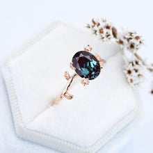 Load image into Gallery viewer, 14K Rose Gold Dainty Oval Alexandrite Leaf Ring
