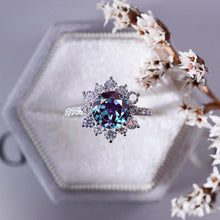 Load image into Gallery viewer, 2 Carat Round Alexandrite Snowflake Halo Engagement Ring. Victorian 14K White Gold Ring
