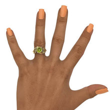 Load image into Gallery viewer, Genuine Peridot and Diamond Accents 14K Rose White Gold Engagement Leaf Ring, Leaves Wedding
