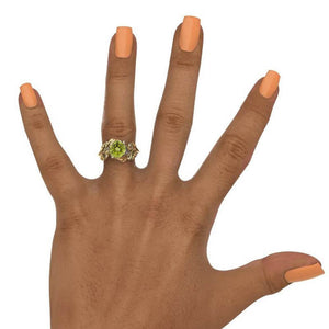 Genuine Peridot and Diamond Accents 14K Rose White Gold Engagement Leaf Ring, Leaves Wedding
