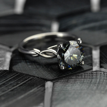 Load image into Gallery viewer, 3.7 Carat Grey Gray Moissanite Stone 14K White Gold Ring
