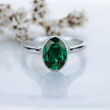 Load image into Gallery viewer, 3 Carat Oval Emerald Bezel Set Gold Platinum Engagement Ring
