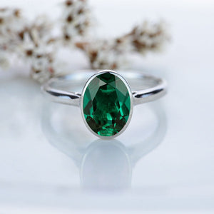 3 Carat Oval Emerald Bezel Set Gold Platinum Engagement Ring