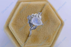 2ct Pear Cut Natural Moonstone Ring, Rose Gold Ring Unique Curved Floral Ring