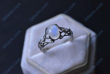Load image into Gallery viewer, 3ct Oval Cut Lace Moonstone Ring, White Gold-Plated Silver Ring Unique Curved Floral Ring
