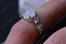 Load image into Gallery viewer, 3ct Oval Cut Lace Moonstone Ring, White Gold-Plated Silver Ring Unique Curved Floral Ring
