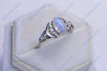 Load image into Gallery viewer, Marquise Moon Cut Natural Moonstone Ring, Silver Ring Unique Curved Moon Ring
