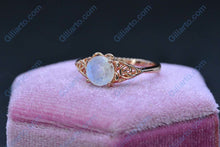 Load image into Gallery viewer, Rose Gold Plated Silver Dainty Natural Moonstone Celtic Ring, Celtic 1ct Round Cut Moonstone Ring
