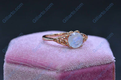Rose Gold Plated Silver Dainty Natural Moonstone Celtic Ring, Celtic 1ct Round Cut Moonstone Ring