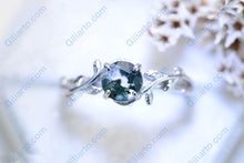 Load image into Gallery viewer, Natural Moss Agate Ring, Round Cut Moss Agate Vintage Ring Set, White Gold Ring Unique Curved Twig  Ring
