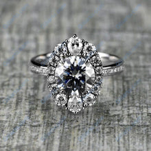 Load image into Gallery viewer, 14K White Gold 2 Carat Round Gray Moissanite Halo Engagement Ring
