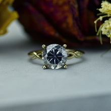 Load image into Gallery viewer, 3 CARAT GREY GRAY MOISSANITE STONE CELTIC 14K WHITE GOLD RING
