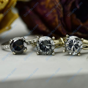 3 Carat Grey Gray Moissanite Stone 14K White Gold Engagement Ring