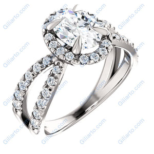10K  White Gold 1.25 Carat Oval Forever One Moissanite Diamond Halo French-Set Engagement Ring