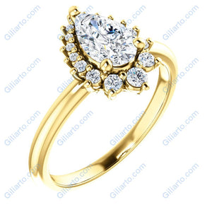 14K Yellow 8x5 mm Pear Diamond Halo Engagement Ring