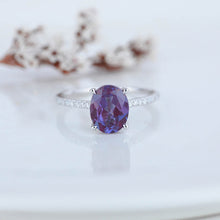 Load image into Gallery viewer, 3 Carat Carat Oval Alexandrite Ring, Hidden Halo Gold Engagement Ring
