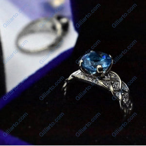 2 Carat Blue Sapphire Engagement Ring with Diamond Accent Stones 14K White Gold