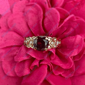 2 Carat Red Ruby Ring Round Cut Rose Gold Ring July Birthstone Ring Engagement Ring for Her Diamond Accented Side Stones Ring ring size 10.5