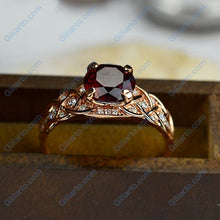Load image into Gallery viewer, 2 Carat Red Ruby Ring Round Cut Rose Gold Ring July Birthstone Ring Engagement Ring for Her Diamond Accented Side Stones Ring ring size 10.5
