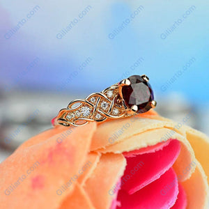2 Carat Red Ruby Ring Round Cut Rose Gold Ring July Birthstone Ring Engagement Ring for Her Diamond Accented Side Stones Ring ring size 10.5