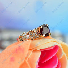 Load image into Gallery viewer, 2 Carat Red Ruby Ring Round Cut Rose Gold Ring July Birthstone Ring Engagement Ring for Her Diamond Accented Side Stones Ring Unique Custom
