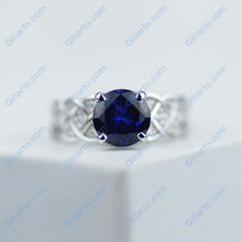 Load image into Gallery viewer, 2 Carat Blue Sapphire Engagement Ring with Diamond Accent Stones 14K White Gold
