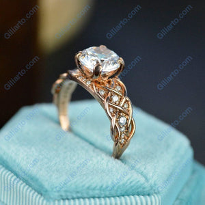 2 Carat White Sapphire with Diamonds Accent Stones in 10K Rose Gold Engagement Ring Anniversary Promissory Ring Giliarto White Stone