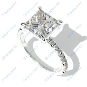 3Ct Moissanite Engagement Ring, Solitaire Princess Cut Moissanite Engagement Ring, Diamond Pave Accents Stones- finger size 5.5
