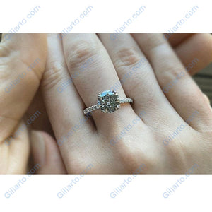 2 Carat Round Gray Grey Moissanite Accents Stone 14K White Gold Ring finger size 7 ready to ship