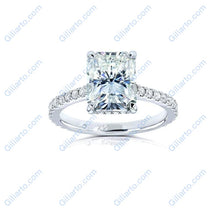 Load image into Gallery viewer, 5Ct Radiant Cut Moissanite Engagement Ring, Solitaire Radiant Ice Crushed Cut Moissanite Engagement Ring, Pave Accents Stones Hidden Halo
