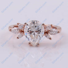 Load image into Gallery viewer, Pear shaped Moissanite engagement ring vintage Unique Marquise cut Cluster engagement ring rose gold wedding Bridal gift for women

